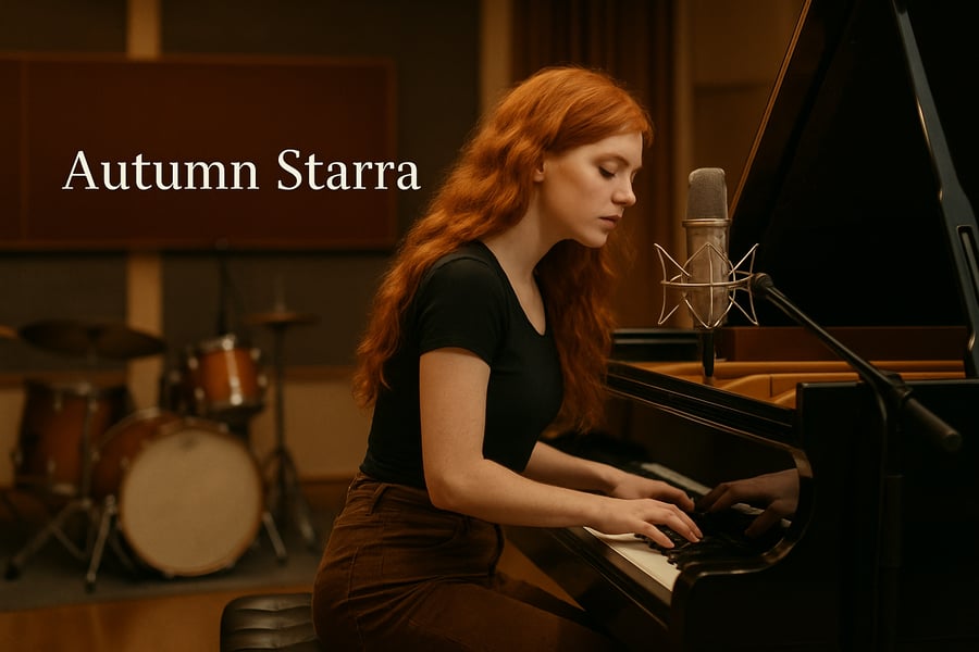 Autumn Starra performing on piano in a music studio